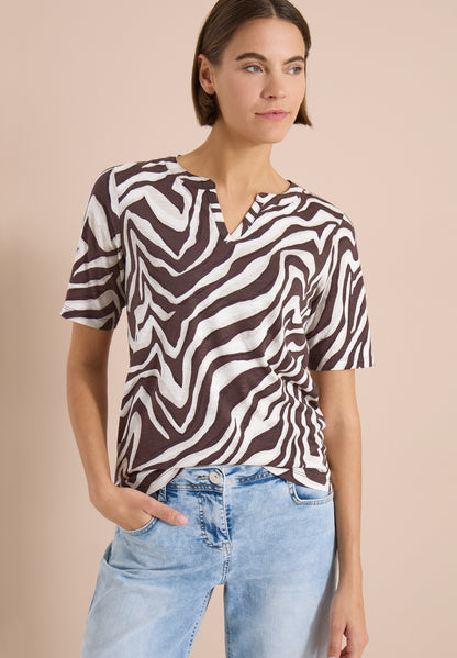 T-Shirt mit Split Neck mit Print