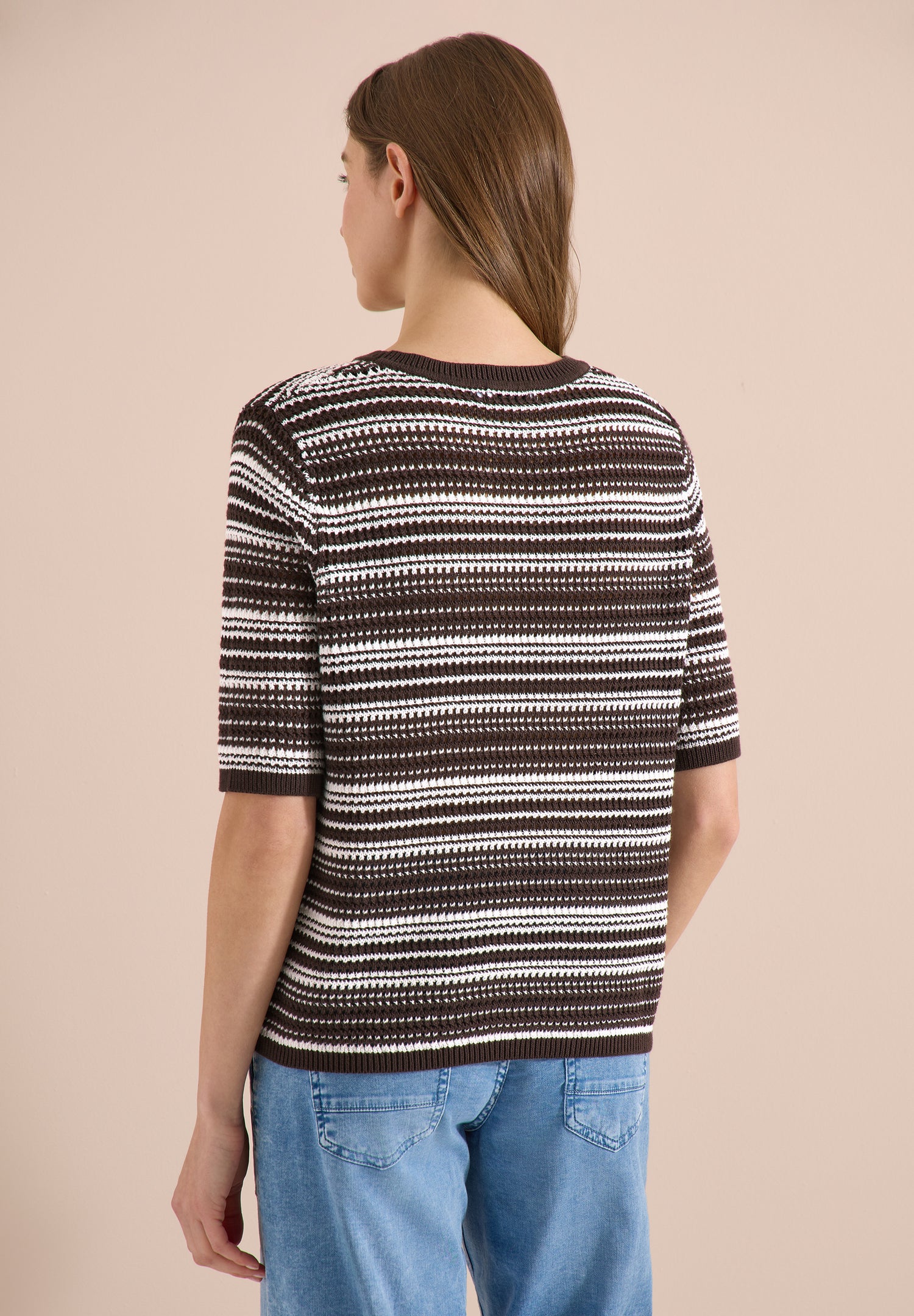 Kurzarm Pullover mit Rundhals und Streifen