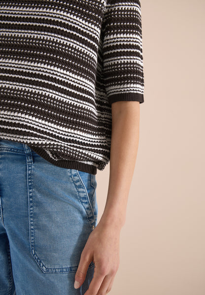 Kurzarm Pullover mit Rundhals und Streifen