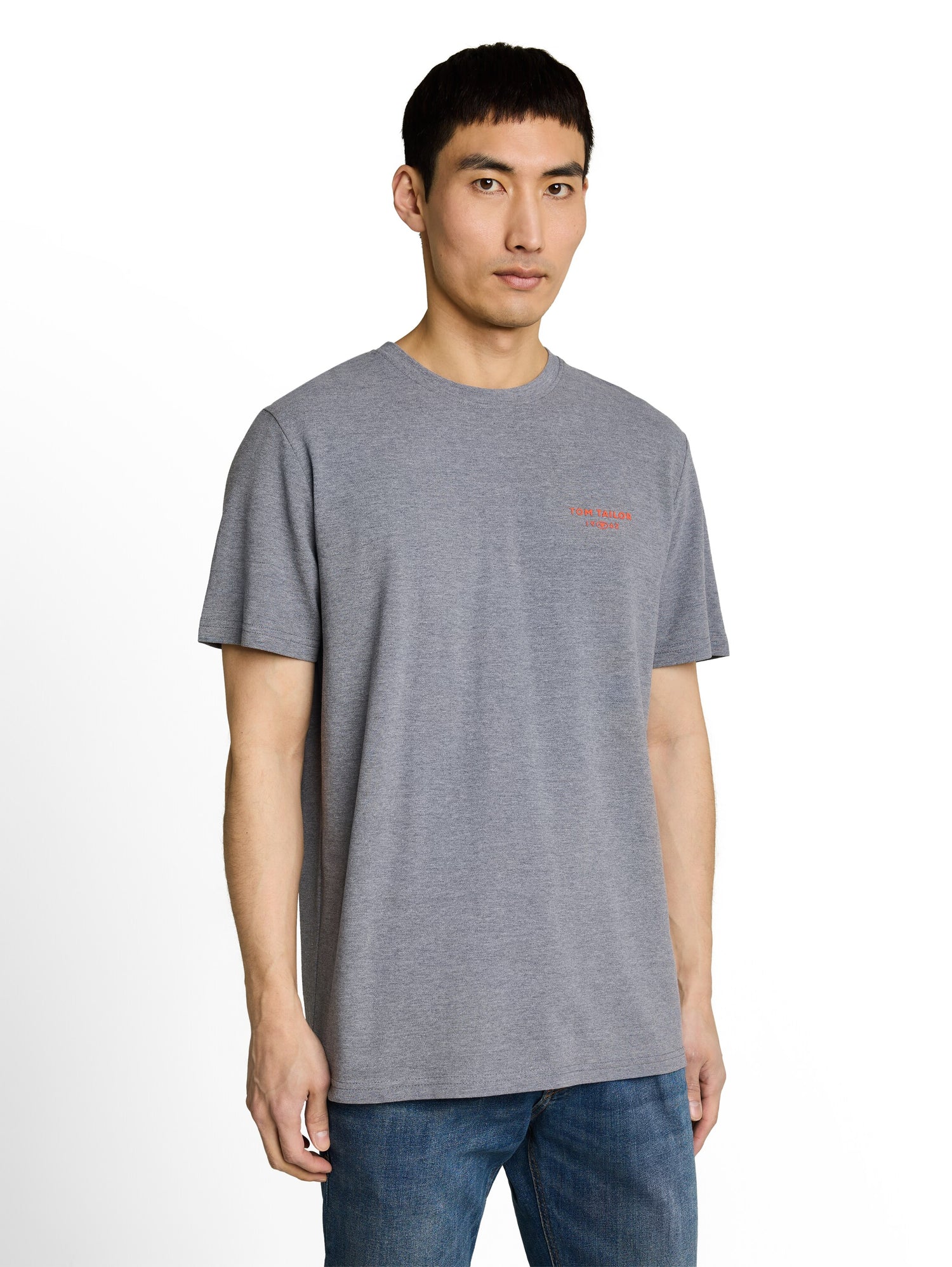 Piqué T-Shirt in Melange-Optik