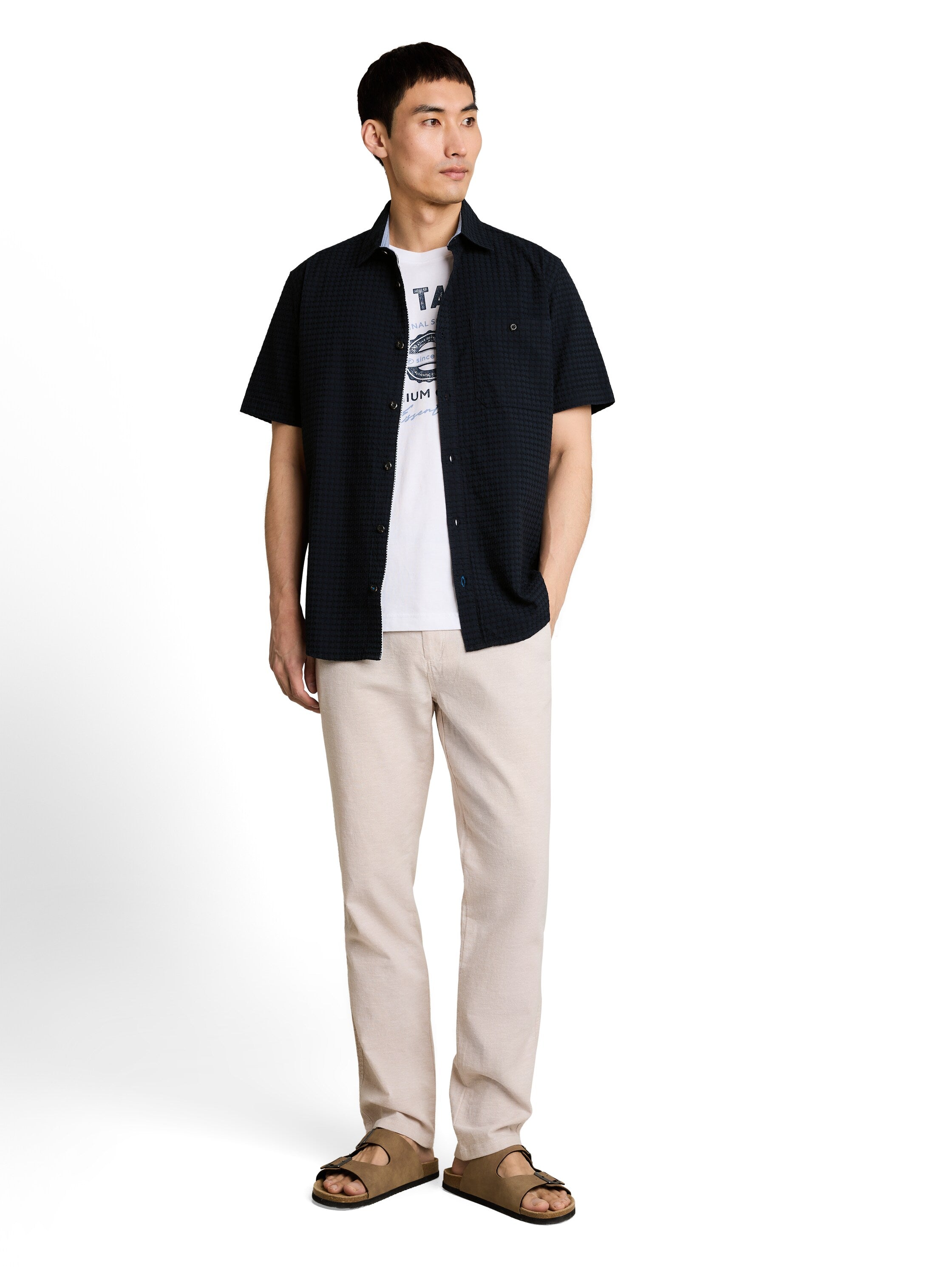 Regular Fit Jacquard Kurzarmhemd aus Baumwolle