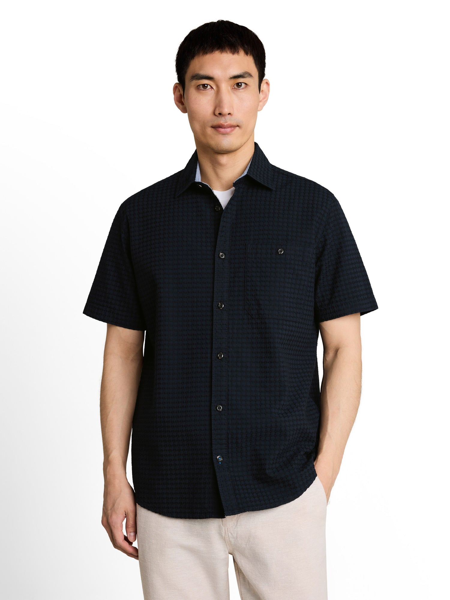 Regular Fit Jacquard Kurzarmhemd aus Baumwolle