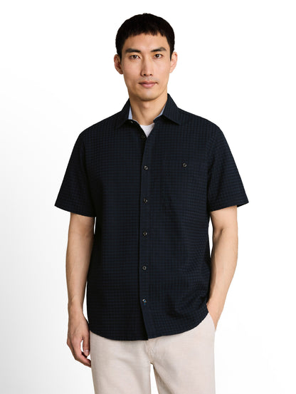 Regular Fit Jacquard Kurzarmhemd aus Baumwolle