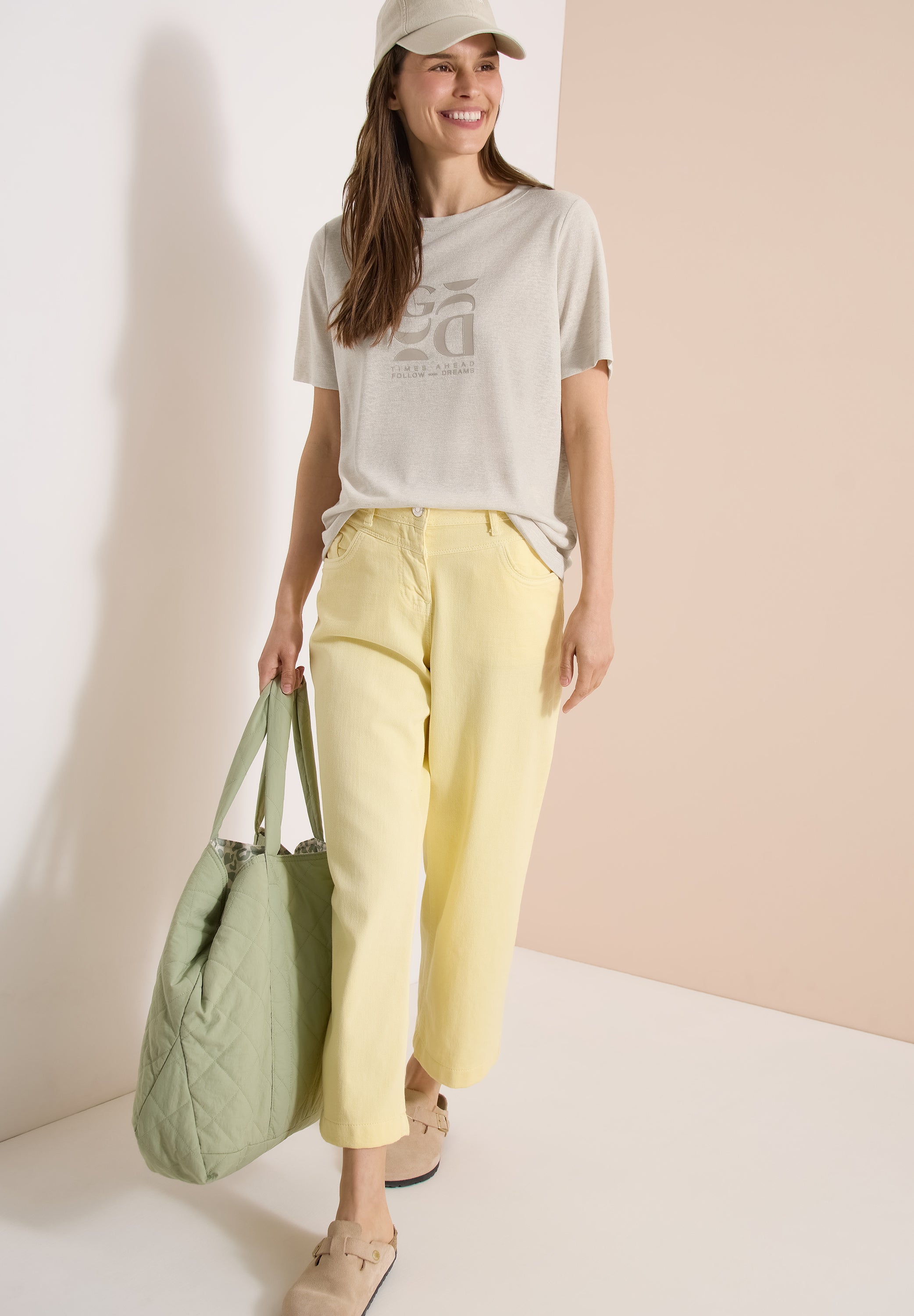 T-Shirt in Leinen-Optik mit Print