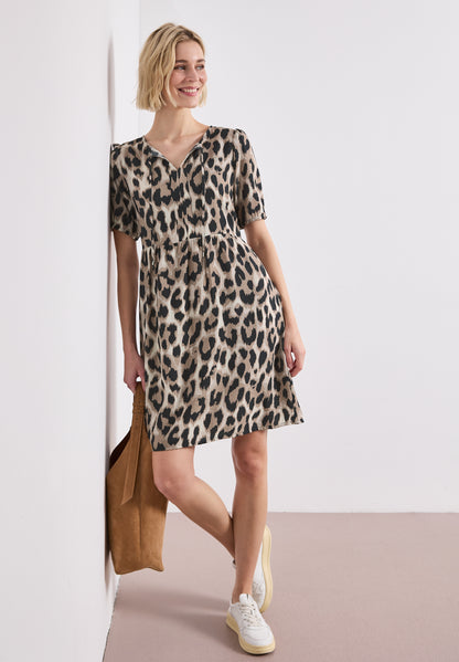 Knielanges Kleid mit Split Neck und Print