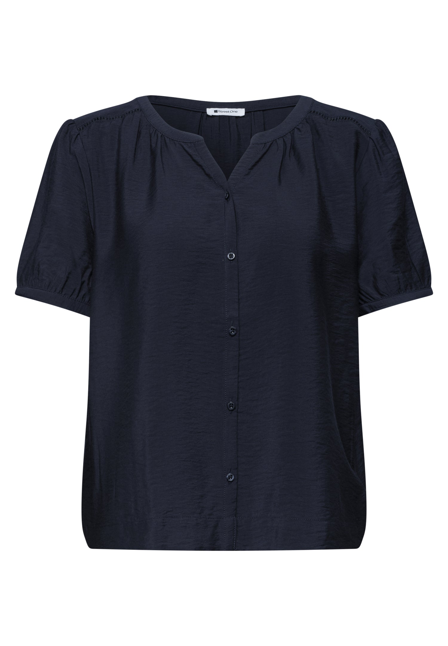 Kurzarm Bluse mit Split Neck und Knöpfen