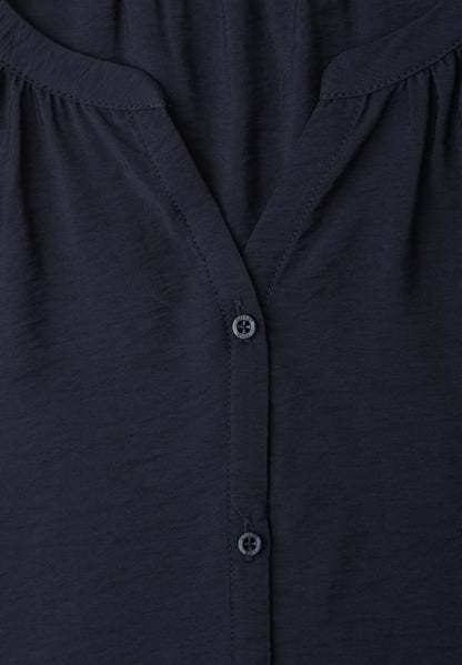 Kurzarm Bluse mit Split Neck und Knöpfen