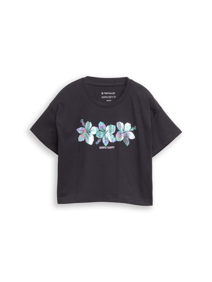 Cropped T-Shirt mit Glitzer-Print