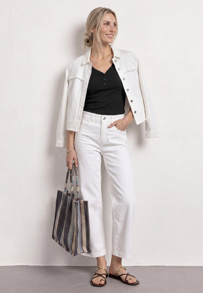 Top in Rippstruktur mit V-Neck