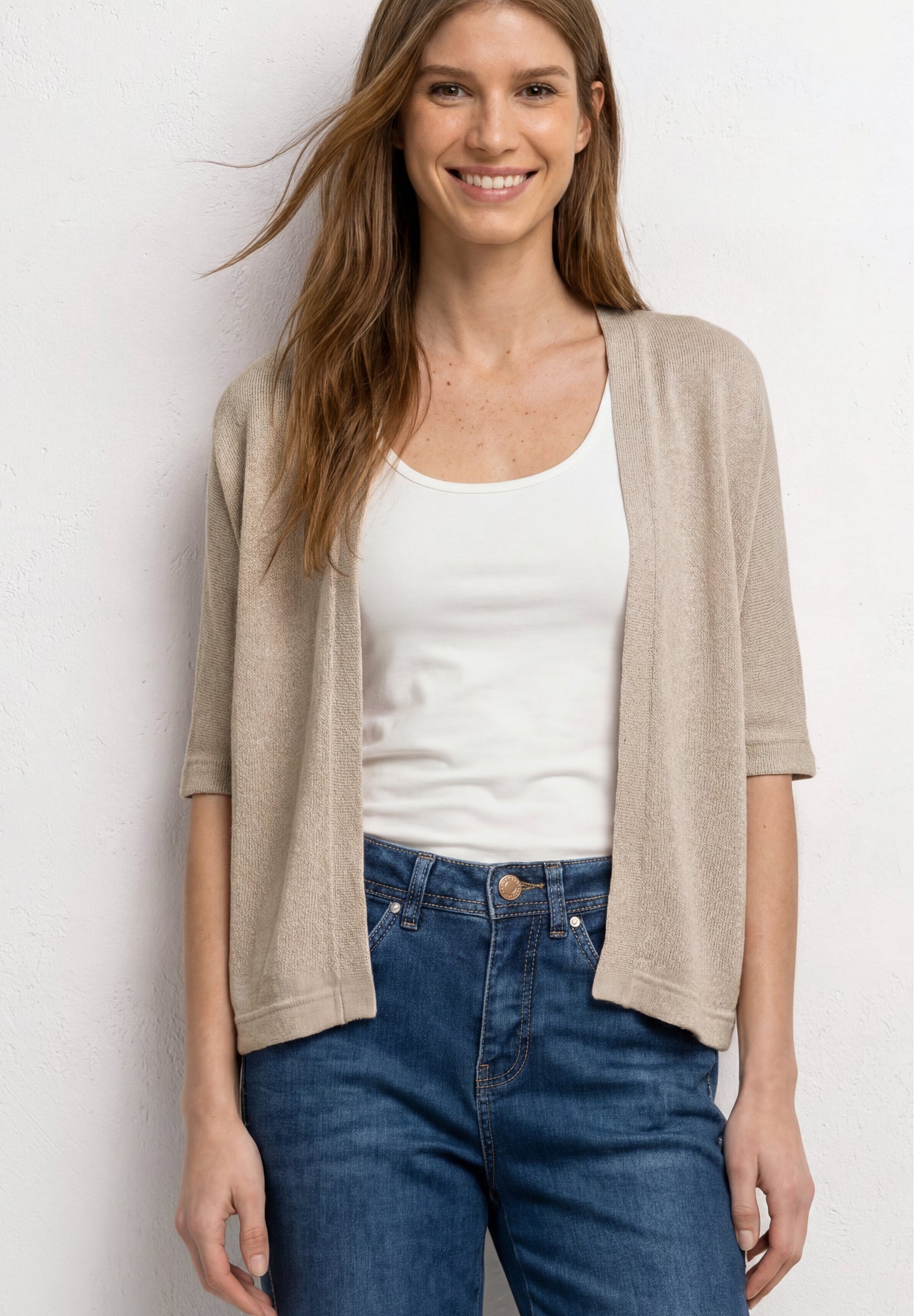 Kurzarm Jacke im Strick-Look mit Glitzer