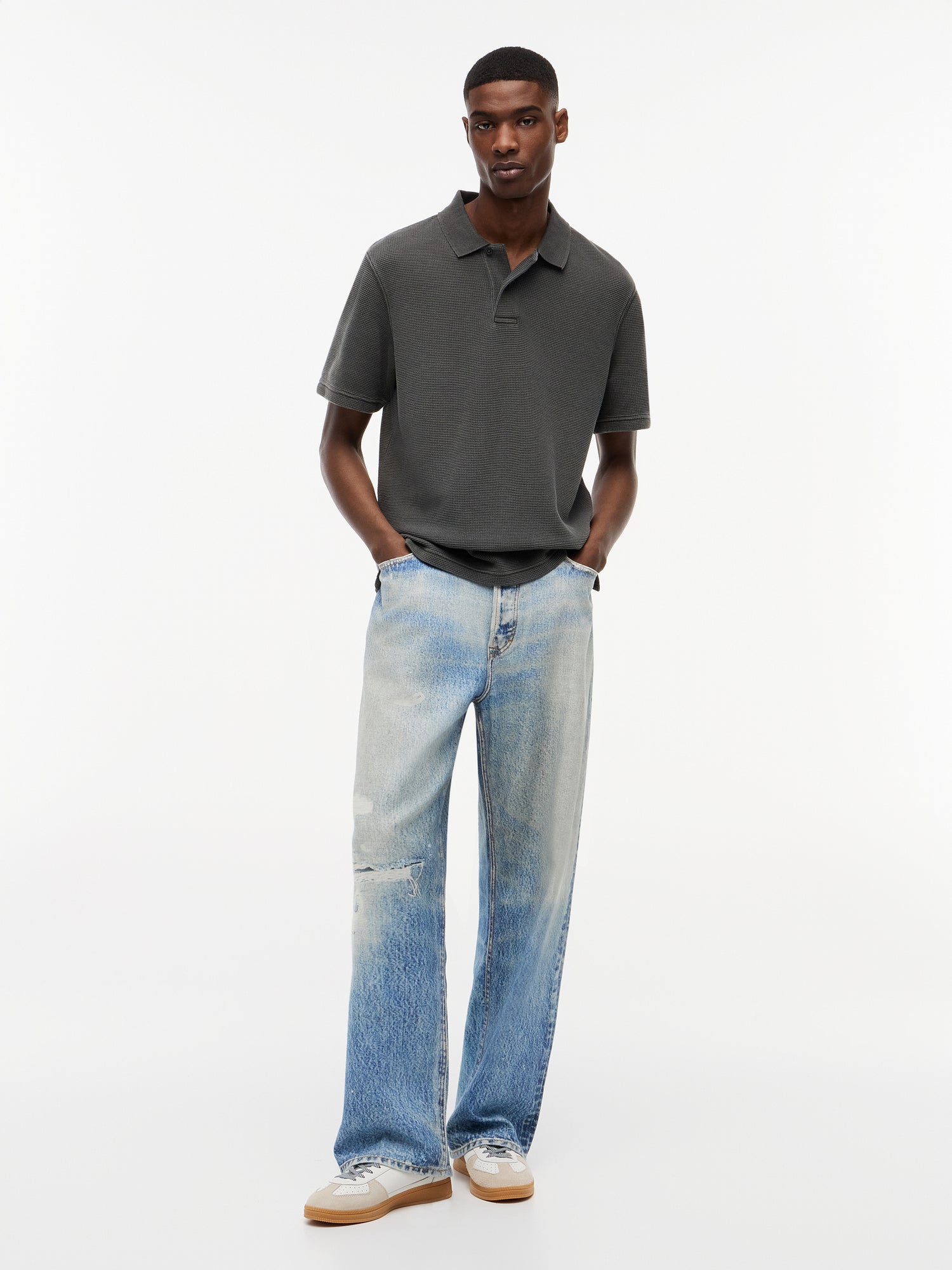 TJM REG WASHED WAFFLE POLO EXT