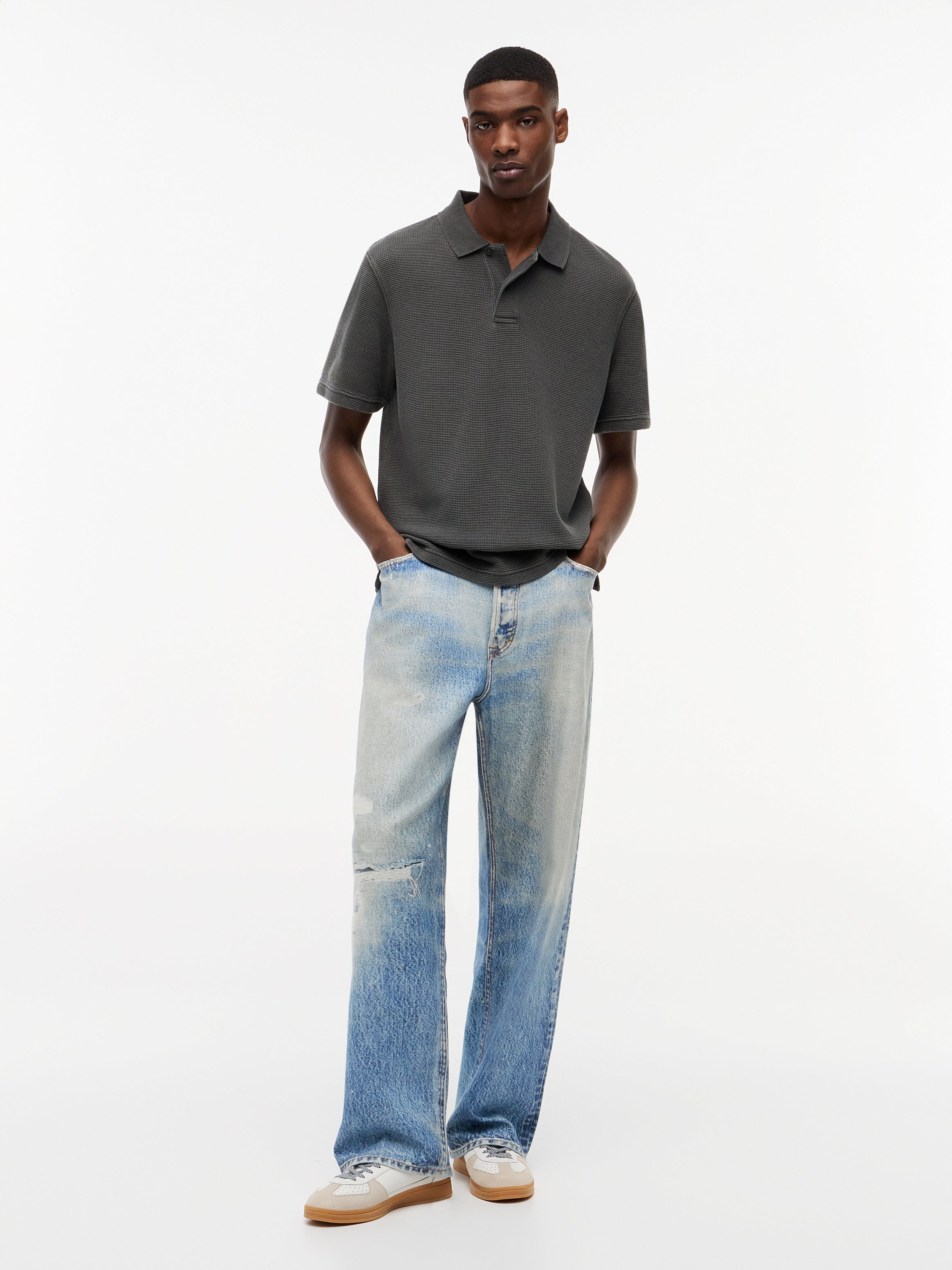 TJM REG WASHED WAFFLE POLO EXT