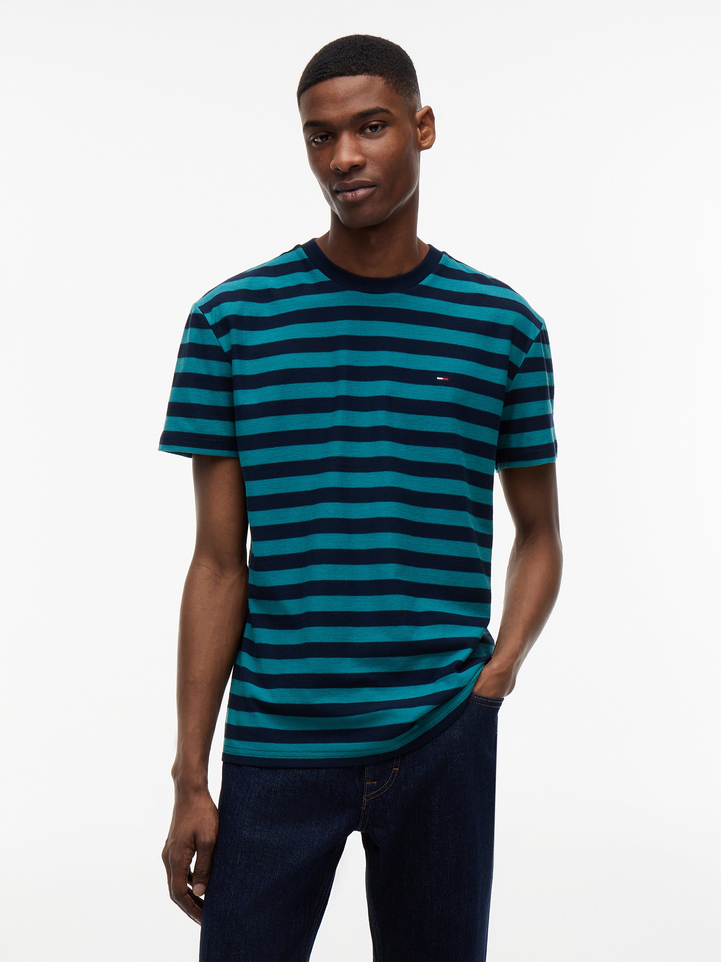 TJM REG ESS STRIPE SS TEE