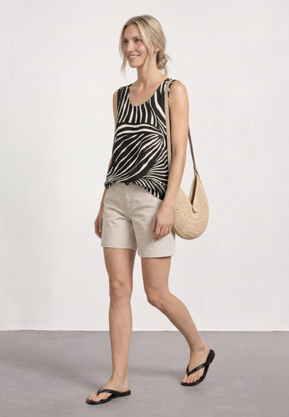 Top mit V-Neck und Elastiksaum