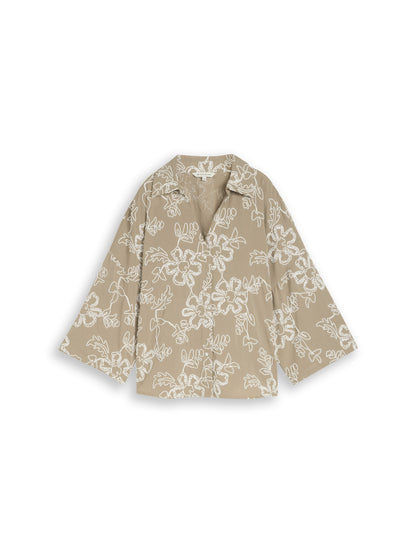 Oversize Bluse mit Blumen-Stickereien