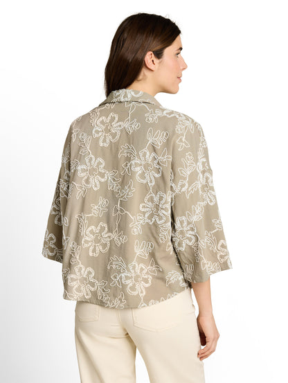 Oversize Bluse mit Blumen-Stickereien