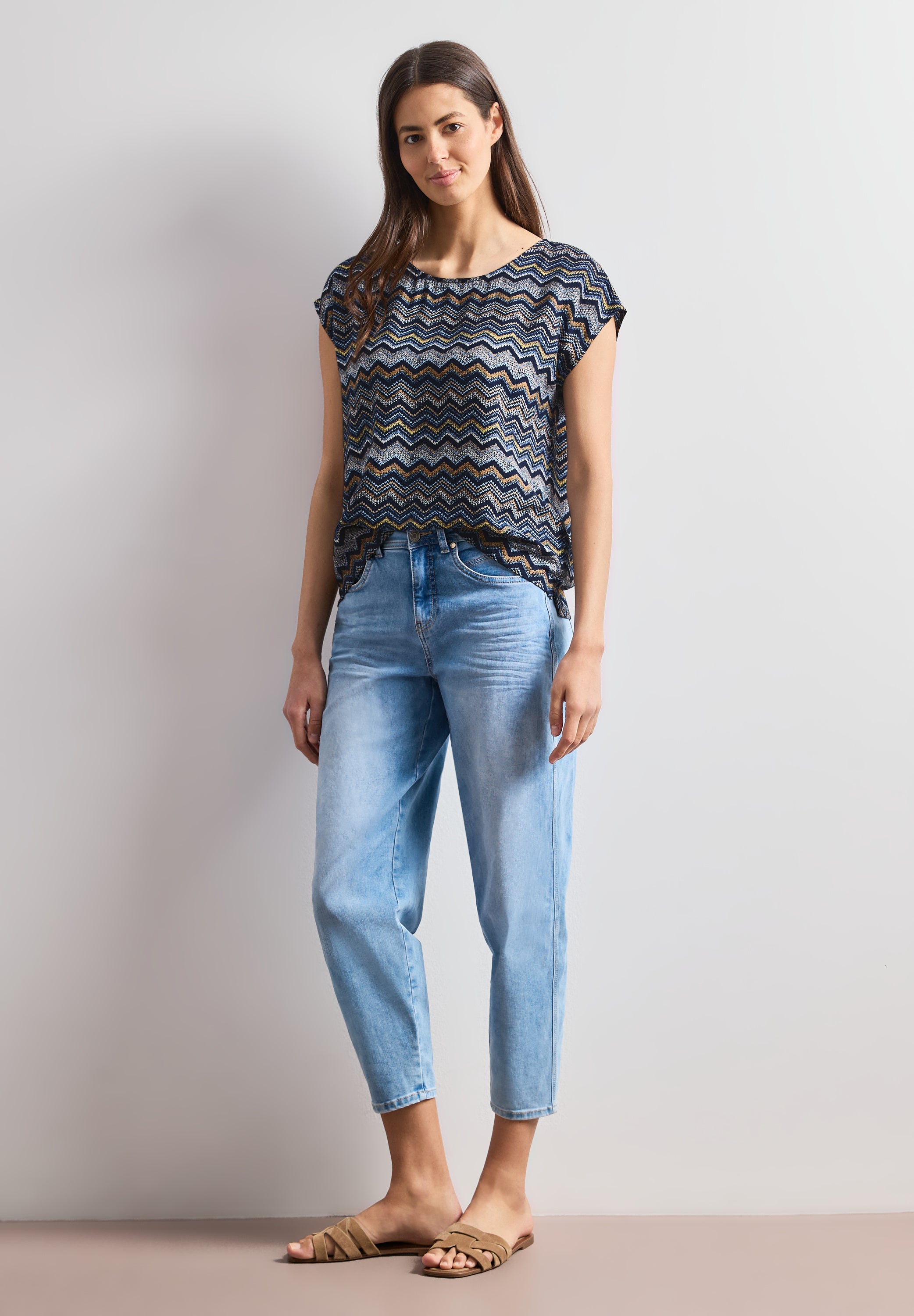 Dropped Shoulder Blusenshirt mit Rundhals