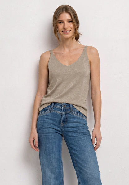 Top mit V-Neck und Glitzerdetails