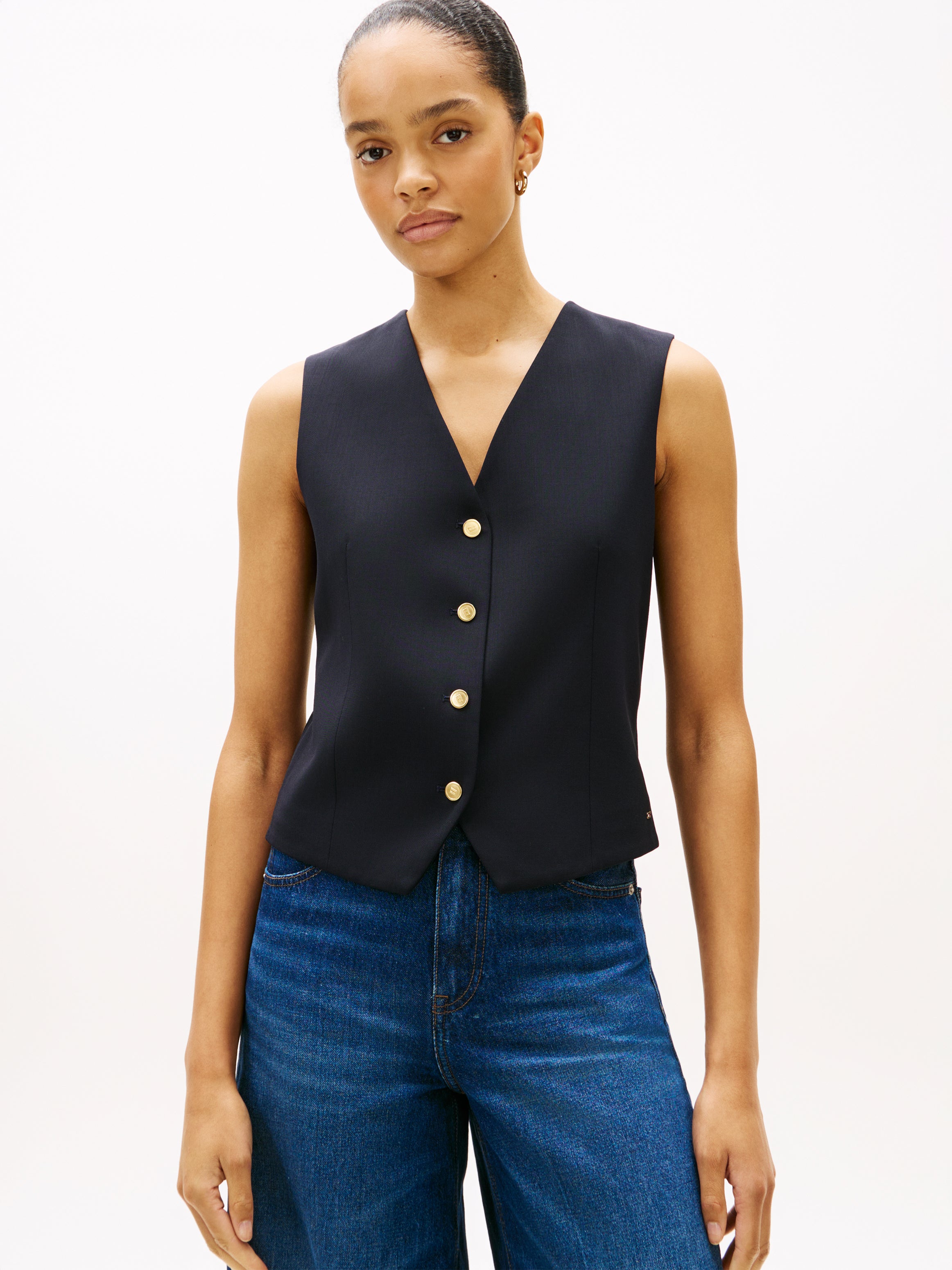 Timeless Wool Blend Gold-Tone Button Waistcoat