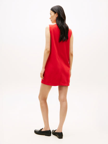 Gold-Tone Button Denim Mini Shift Dress