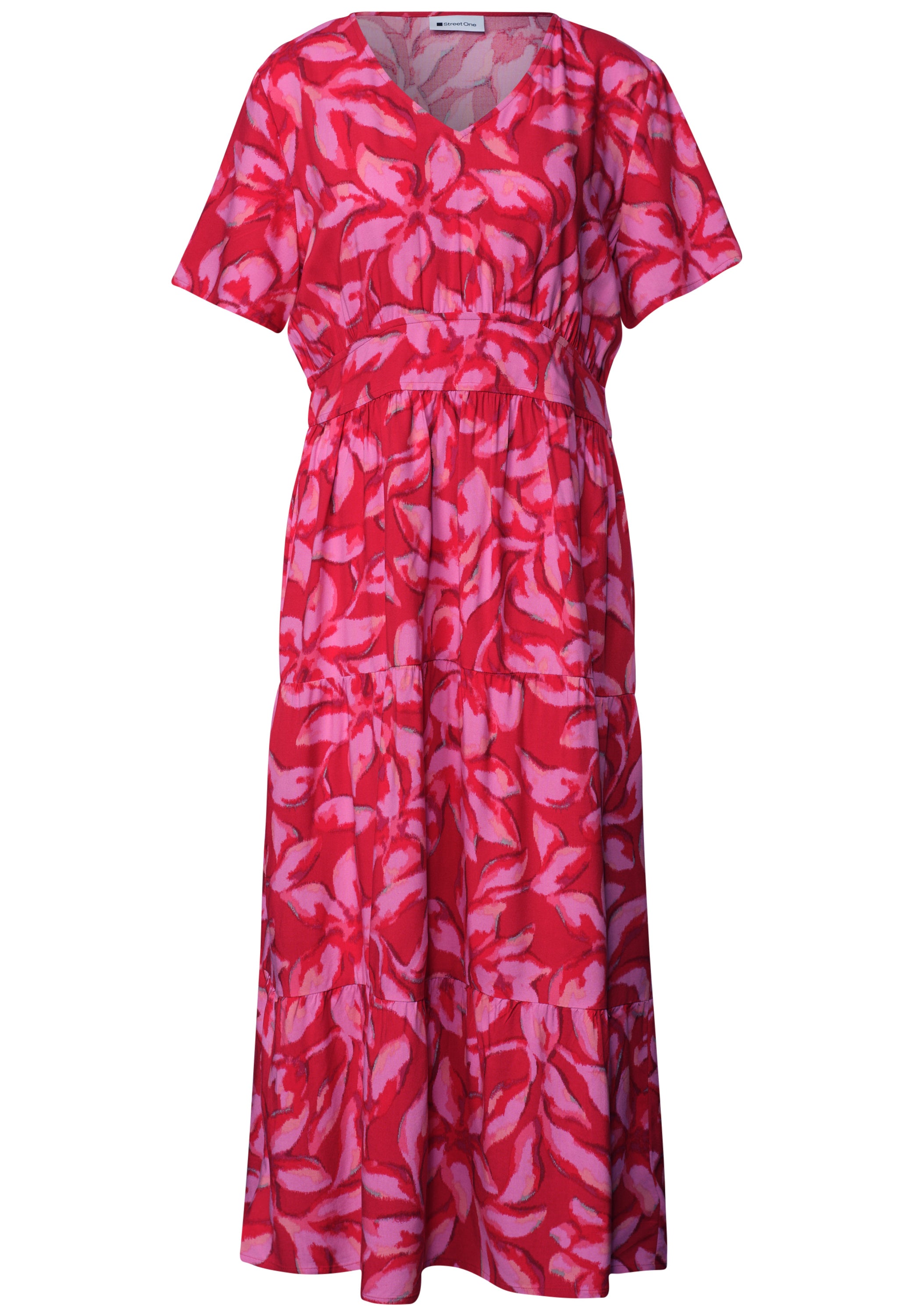 Midi-Kleid mit Print und Smok-Detail