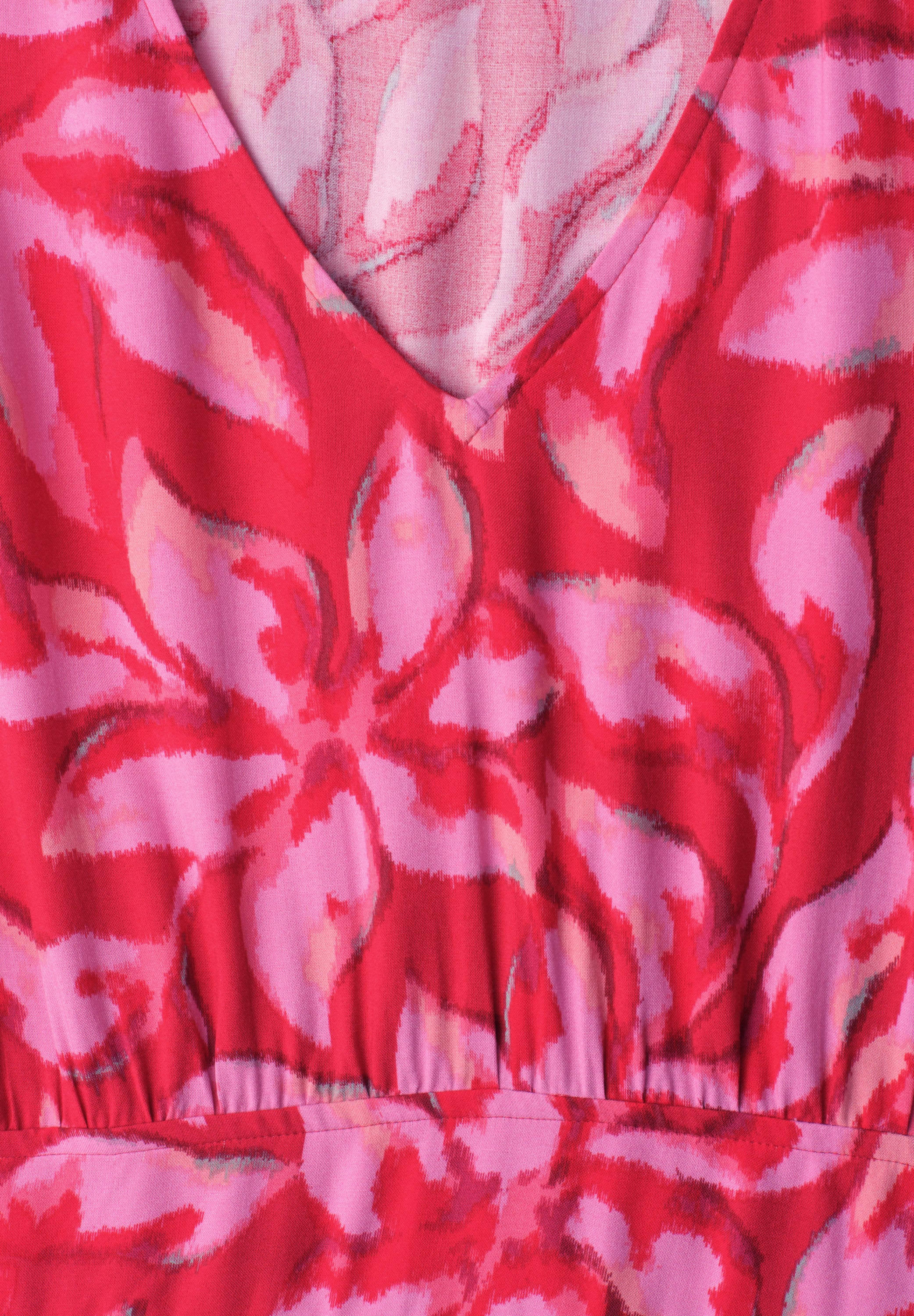 Midi-Kleid mit Print und Smok-Detail