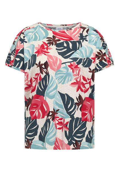 T-Shirt mit U-Boot-Ausschnitt und Print