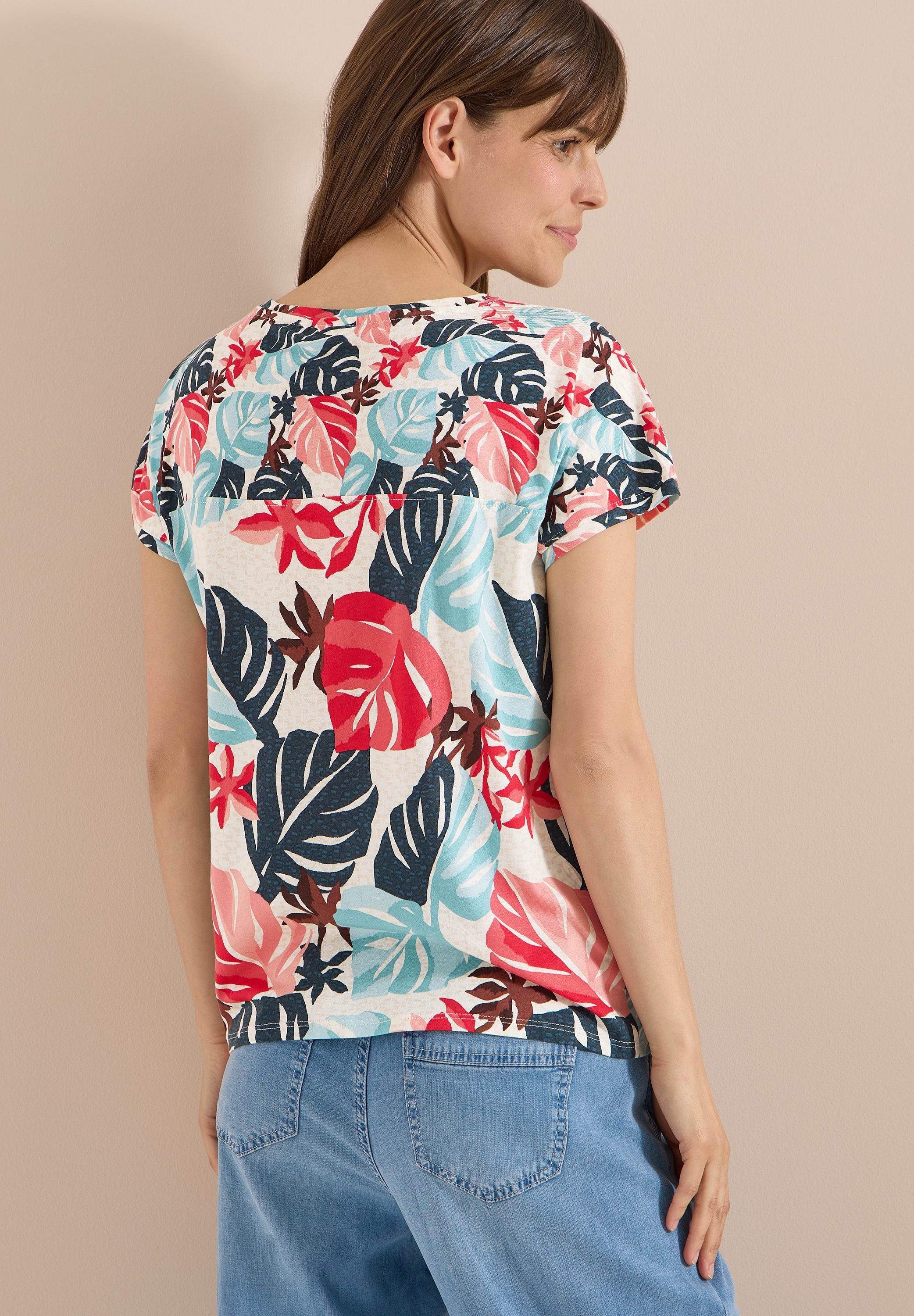 T-Shirt mit U-Boot-Ausschnitt und Print
