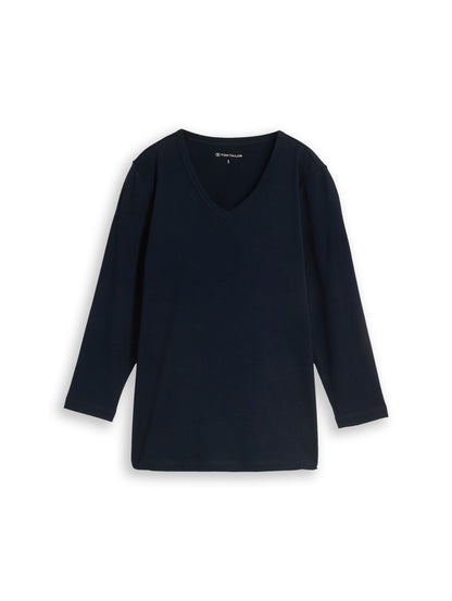 Basic Langarmshirt mit V-Ausschnitt