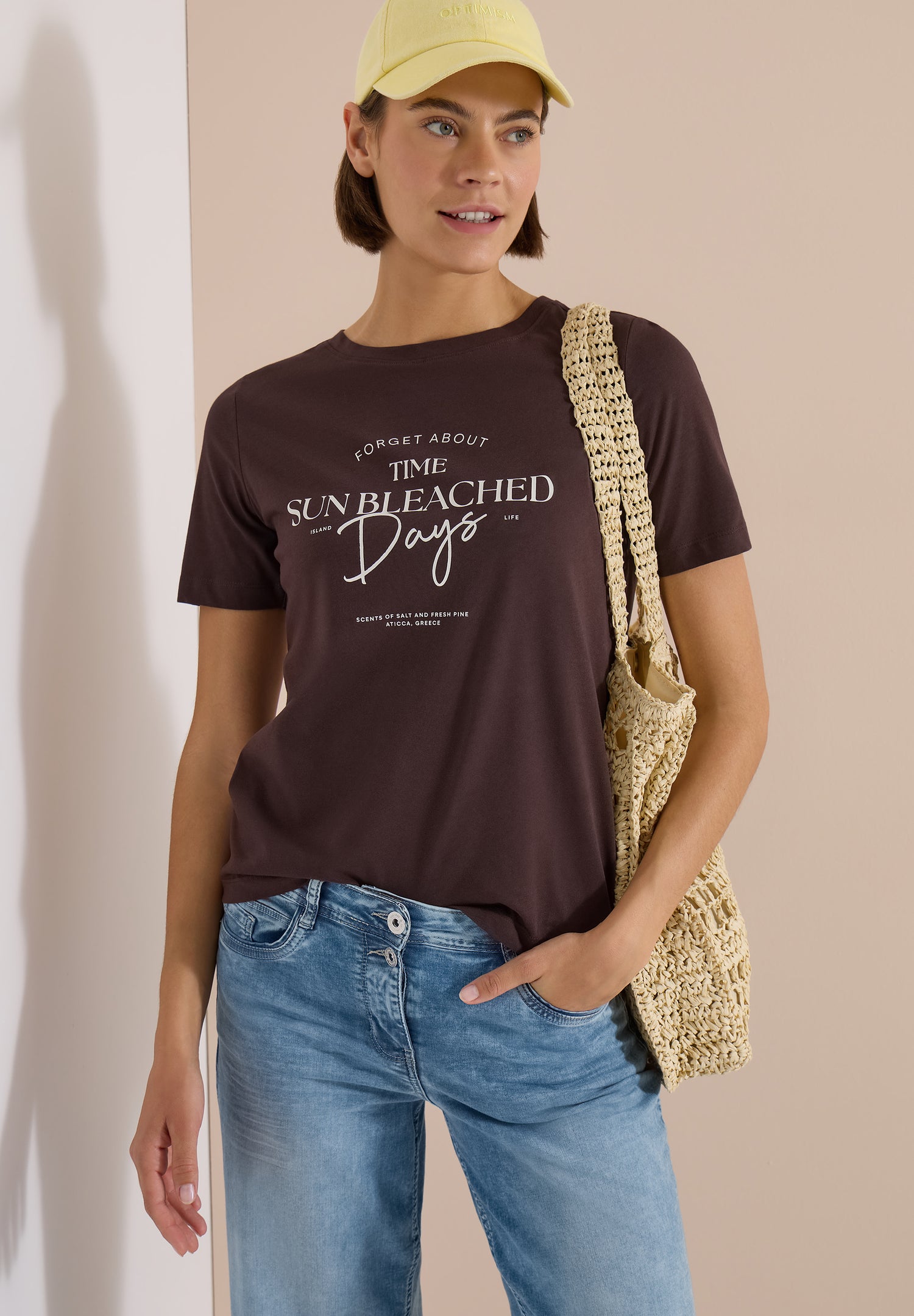 T-Shirt mit Boat Neck und Wording Artwork