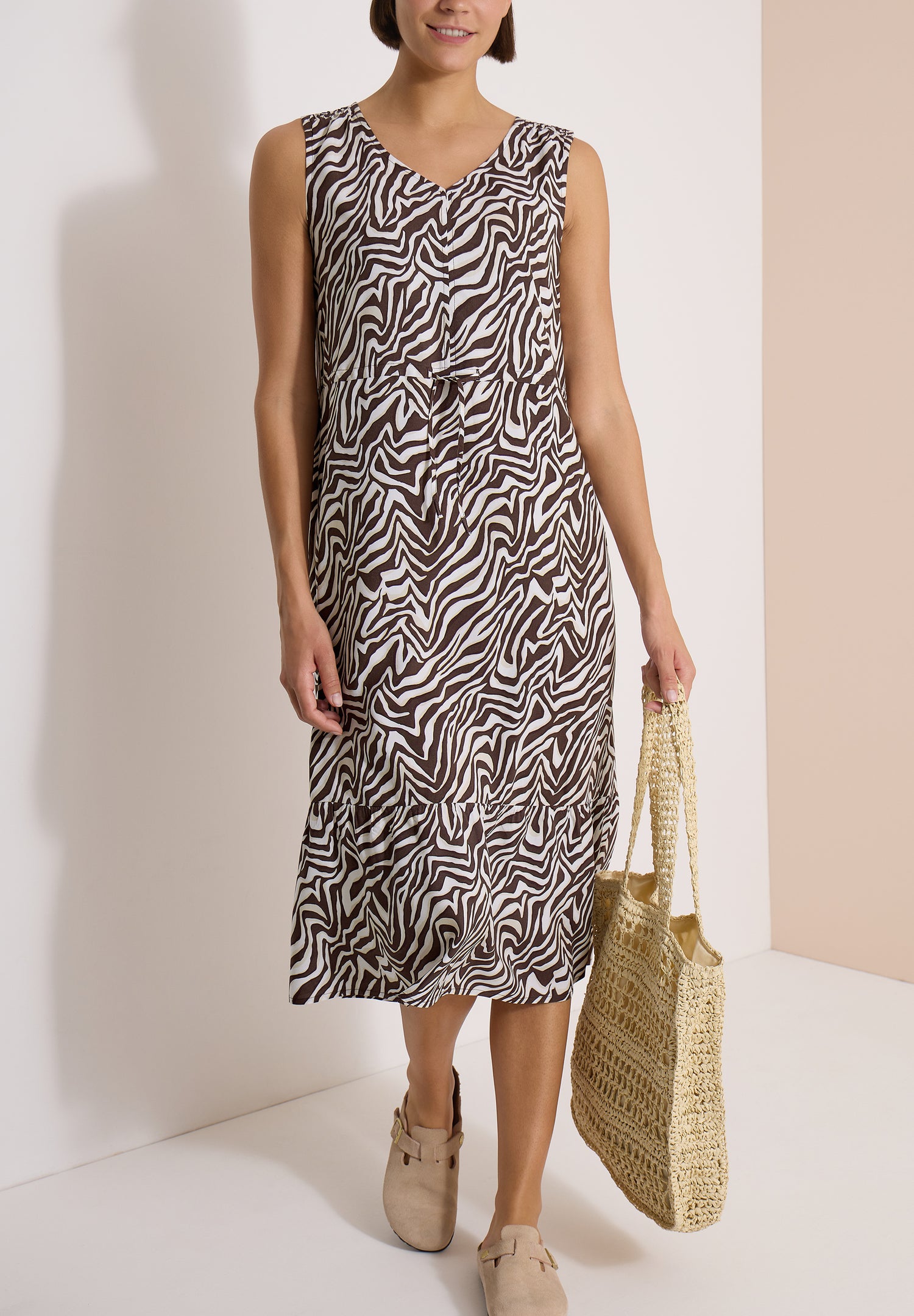 Midikleid mit V-Neck und Zebraprint