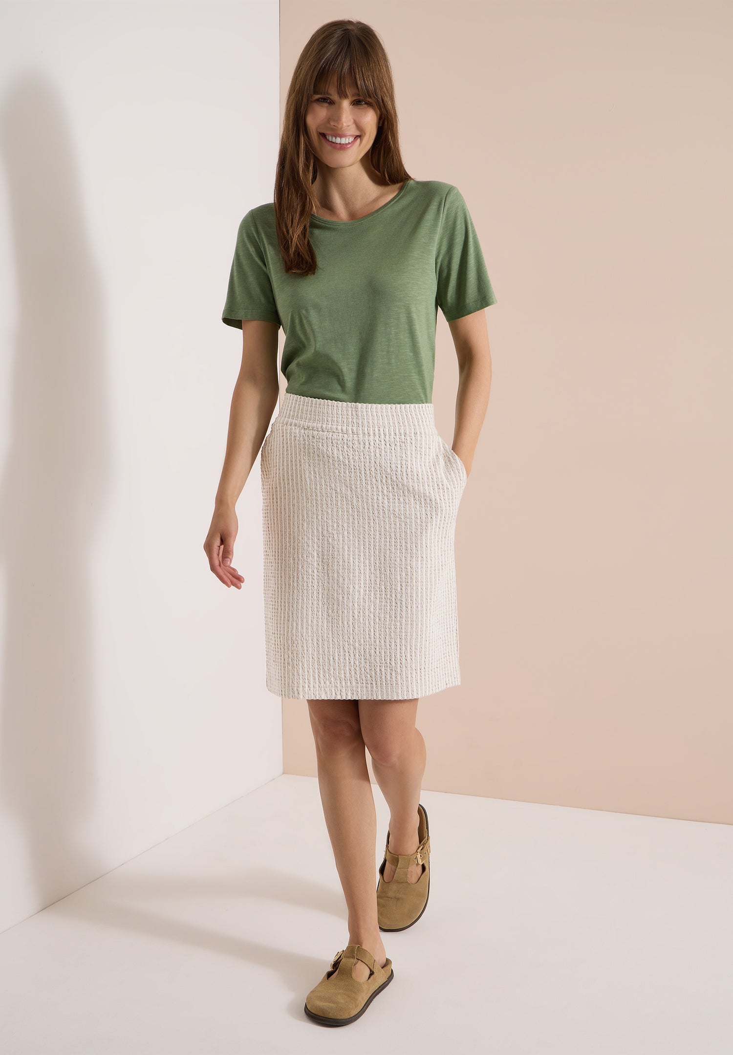 Knielanger Jogg Skirt in Seersucker-Qualität