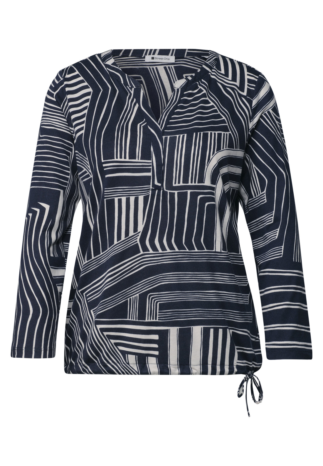 3/4-Arm Shirt mit Split Neck und Print