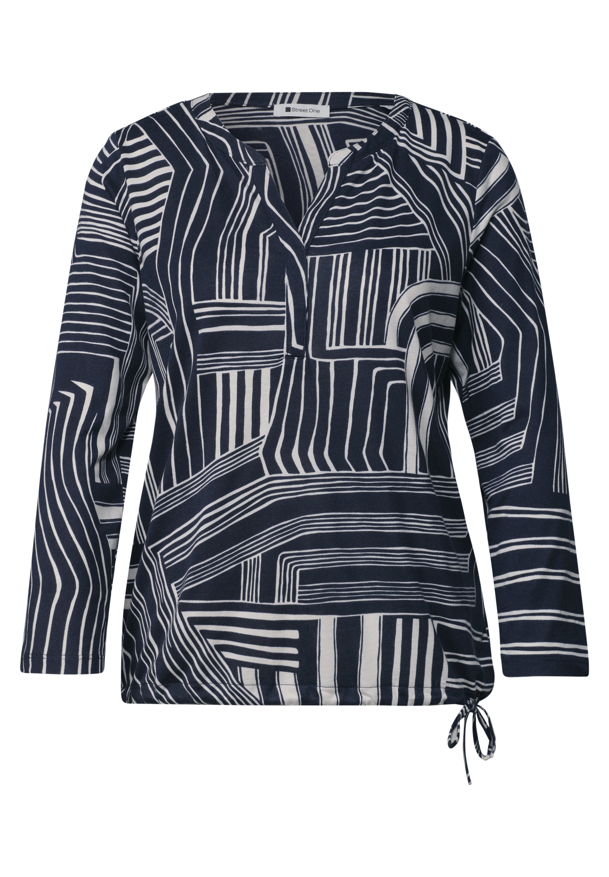 3/4-Arm Shirt mit Split Neck und Print