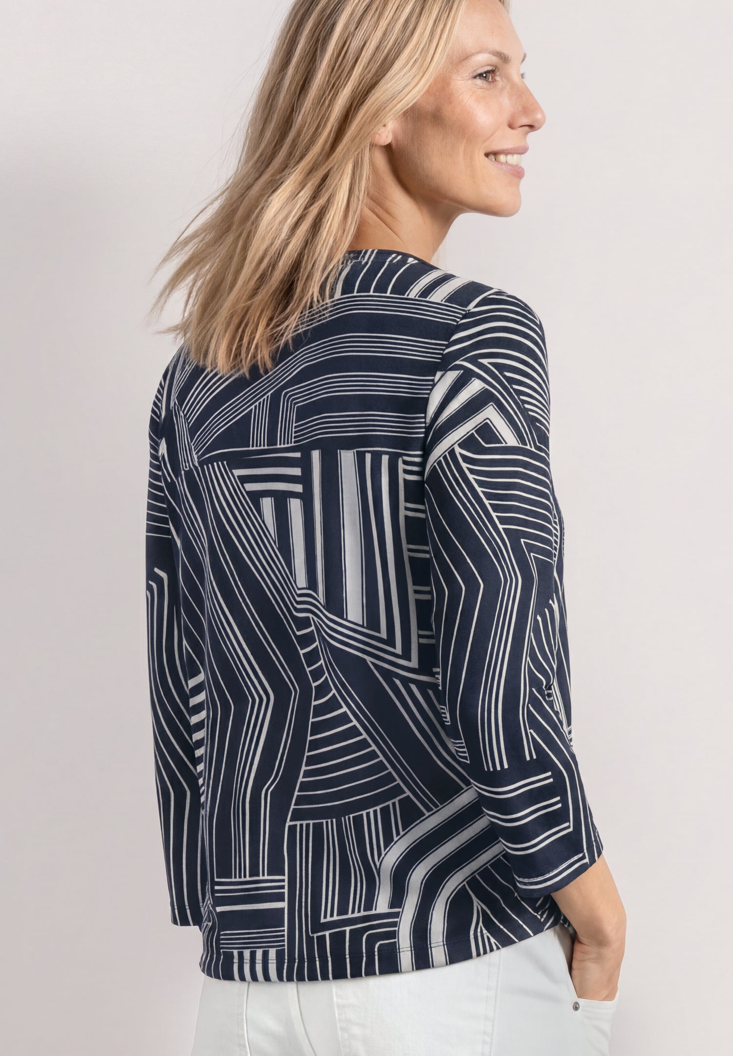 3/4-Arm Shirt mit Split Neck und Print