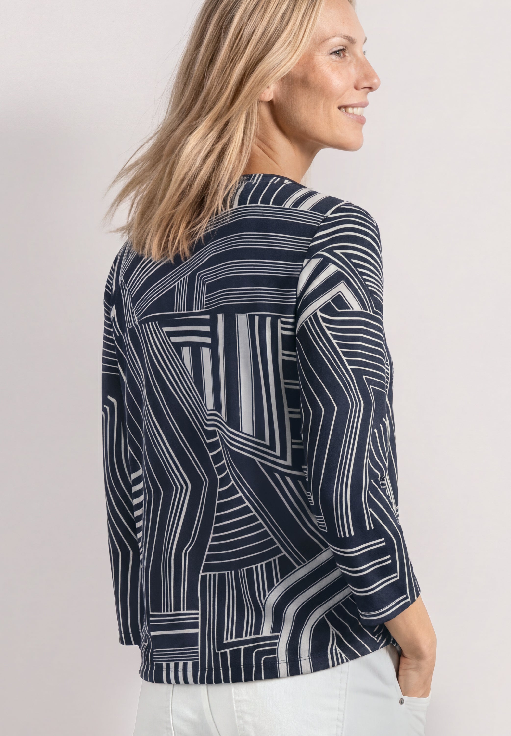 3/4-Arm Shirt mit Split Neck und Print