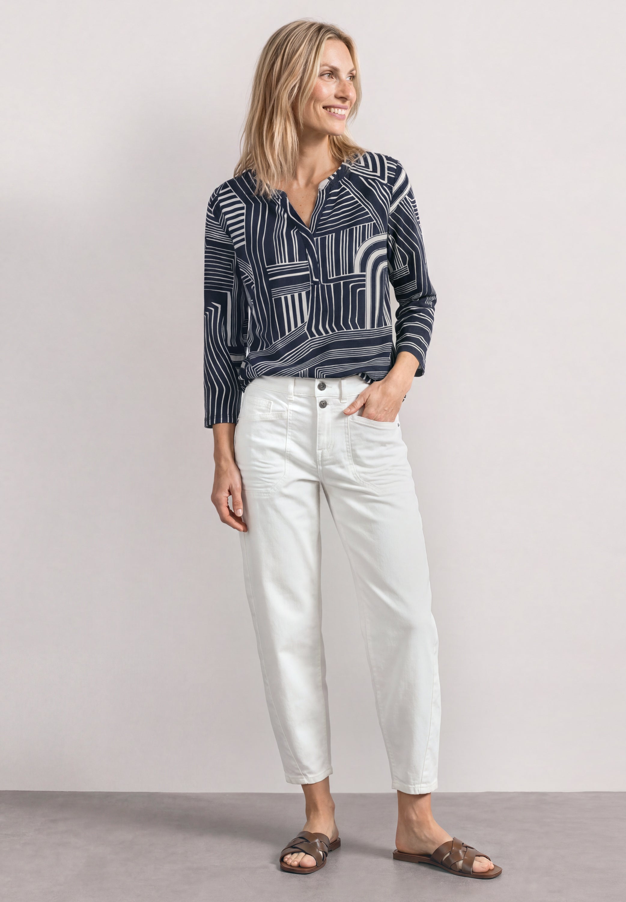 3/4-Arm Shirt mit Split Neck und Print