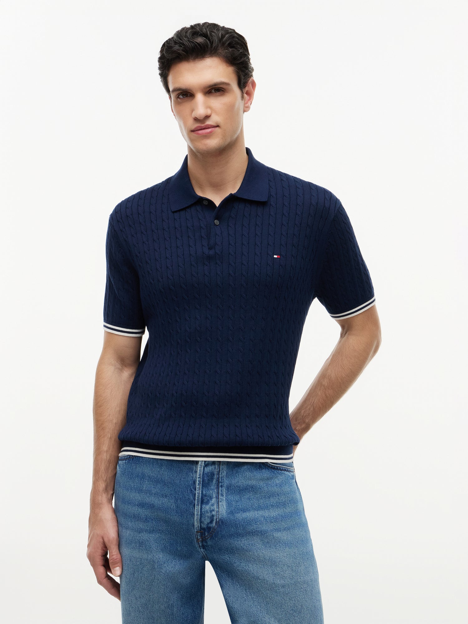 CABLE KNITTED S/S POLO