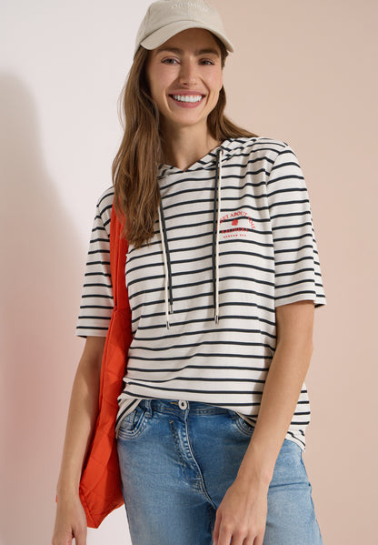 Kurzarm Kapuzenshirt mit Streifen