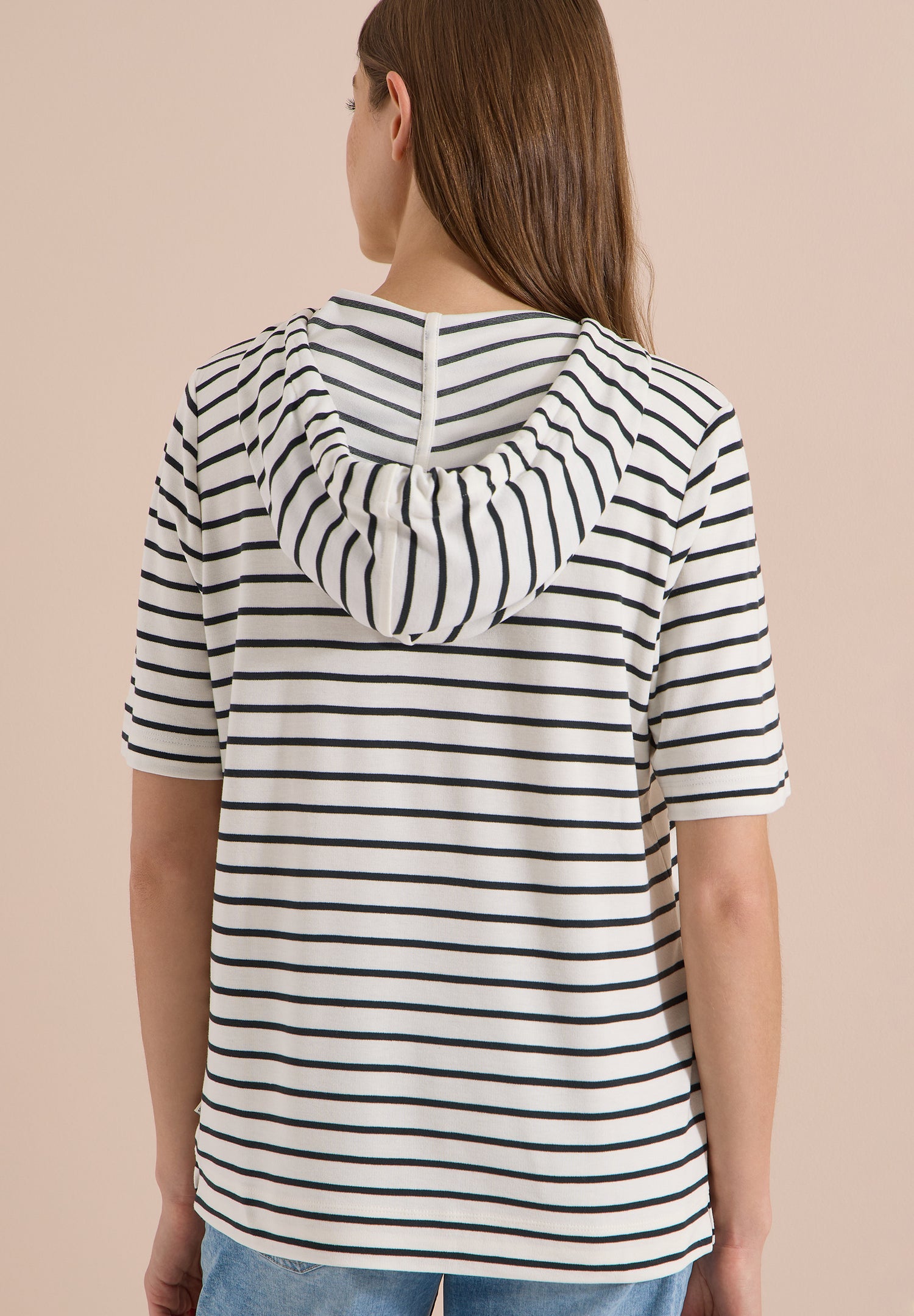 Kurzarm Kapuzenshirt mit Streifen