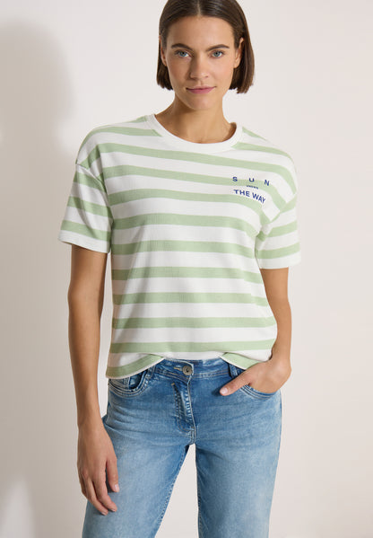 Halbarm Shirt mit Streifen und Wording-Detail