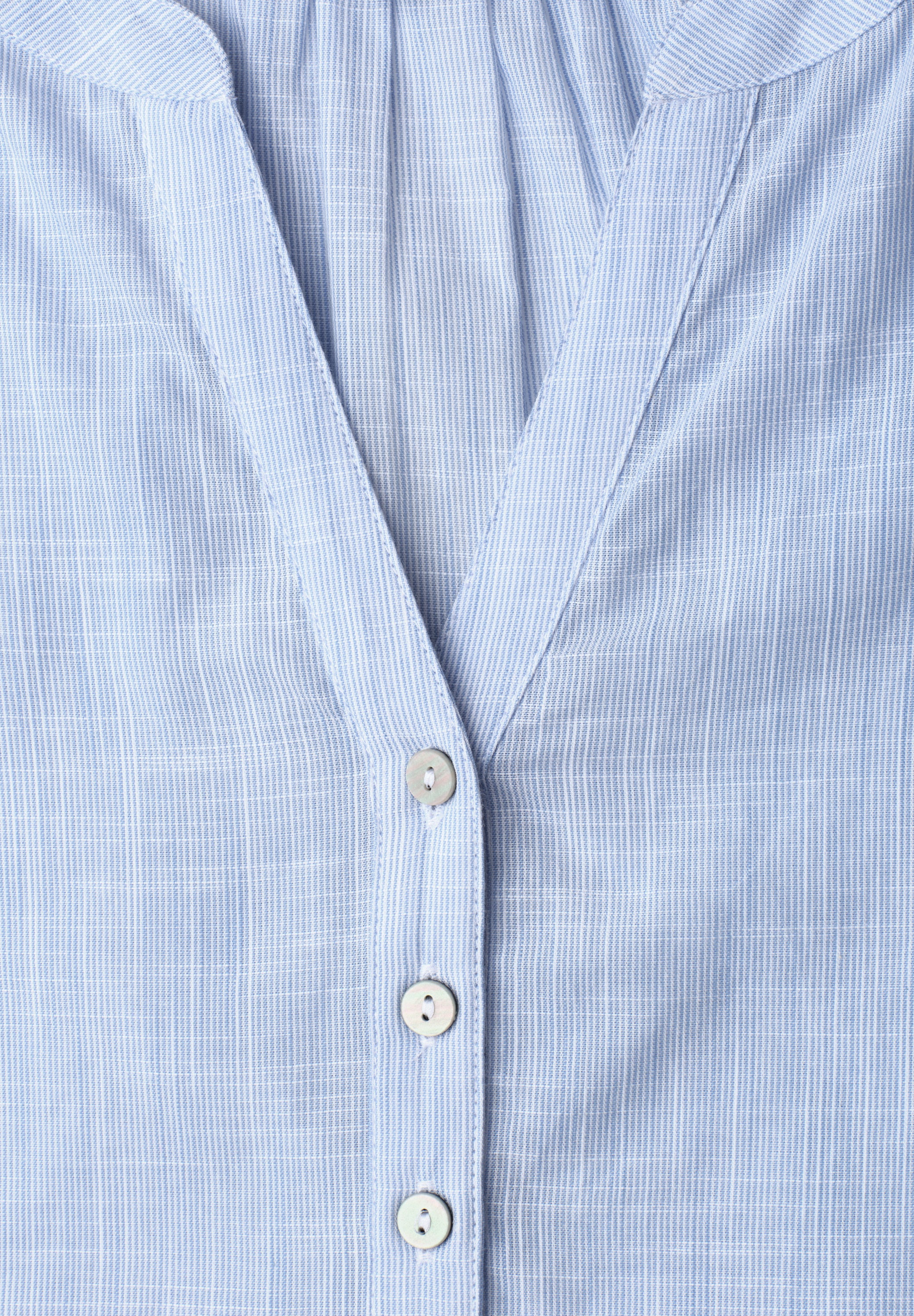 Chambray Bluse mit Split Neck und Elastiksaum