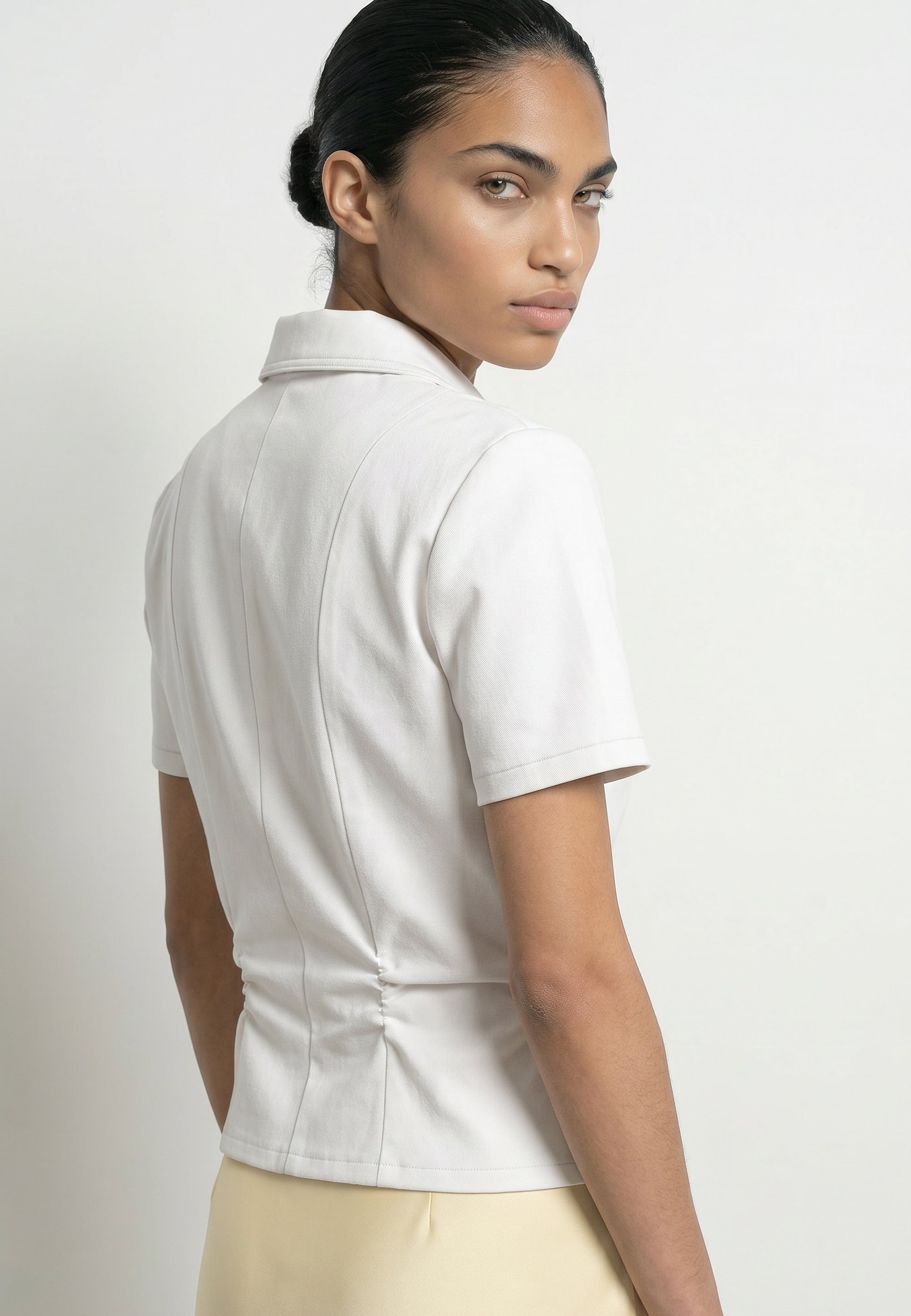 HDNICOLETTE SS GATHERED ZIP SHIRT