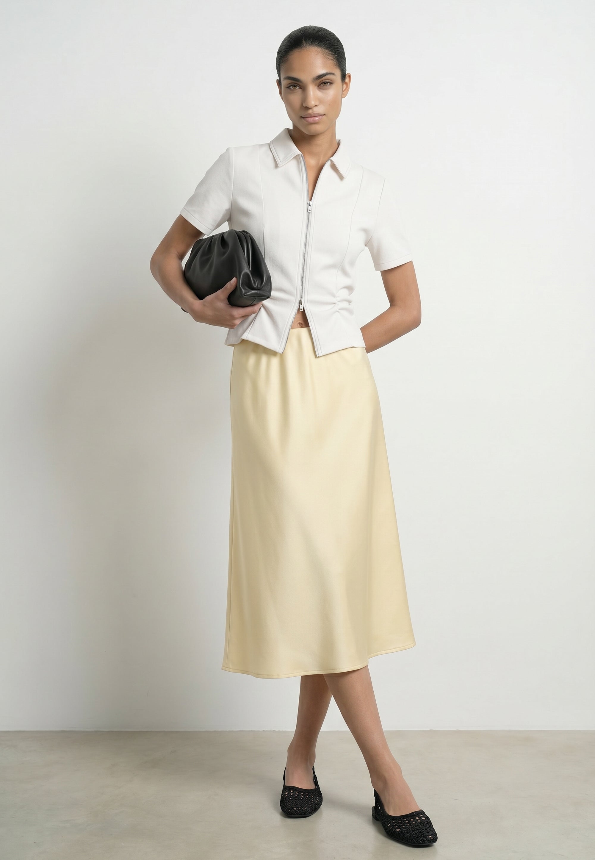 HDNICOLETTE SS GATHERED ZIP SHIRT