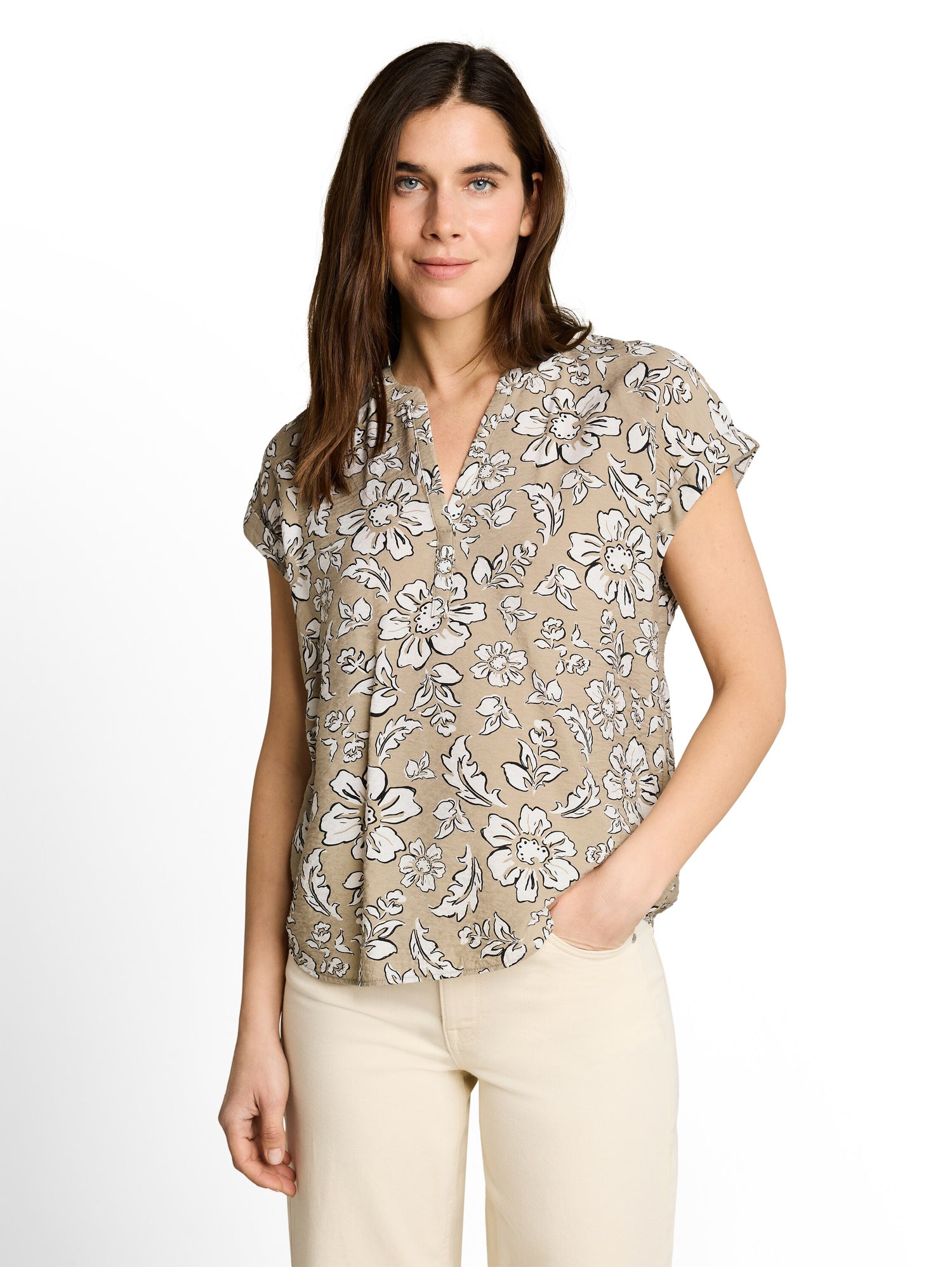 Loose Fit Bluse mit V-Ausschnitt
