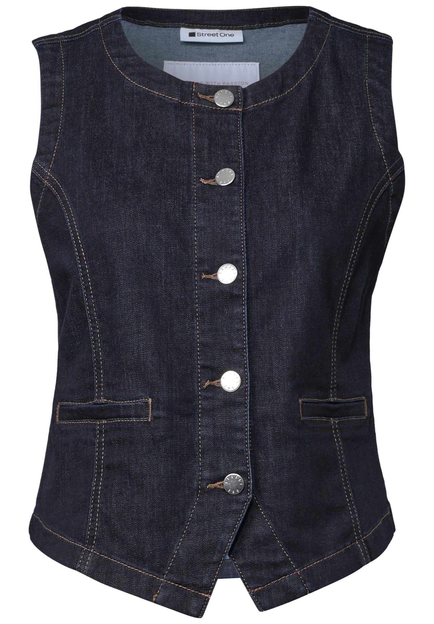 Denim Weste mit Rundhals und Knöpfen