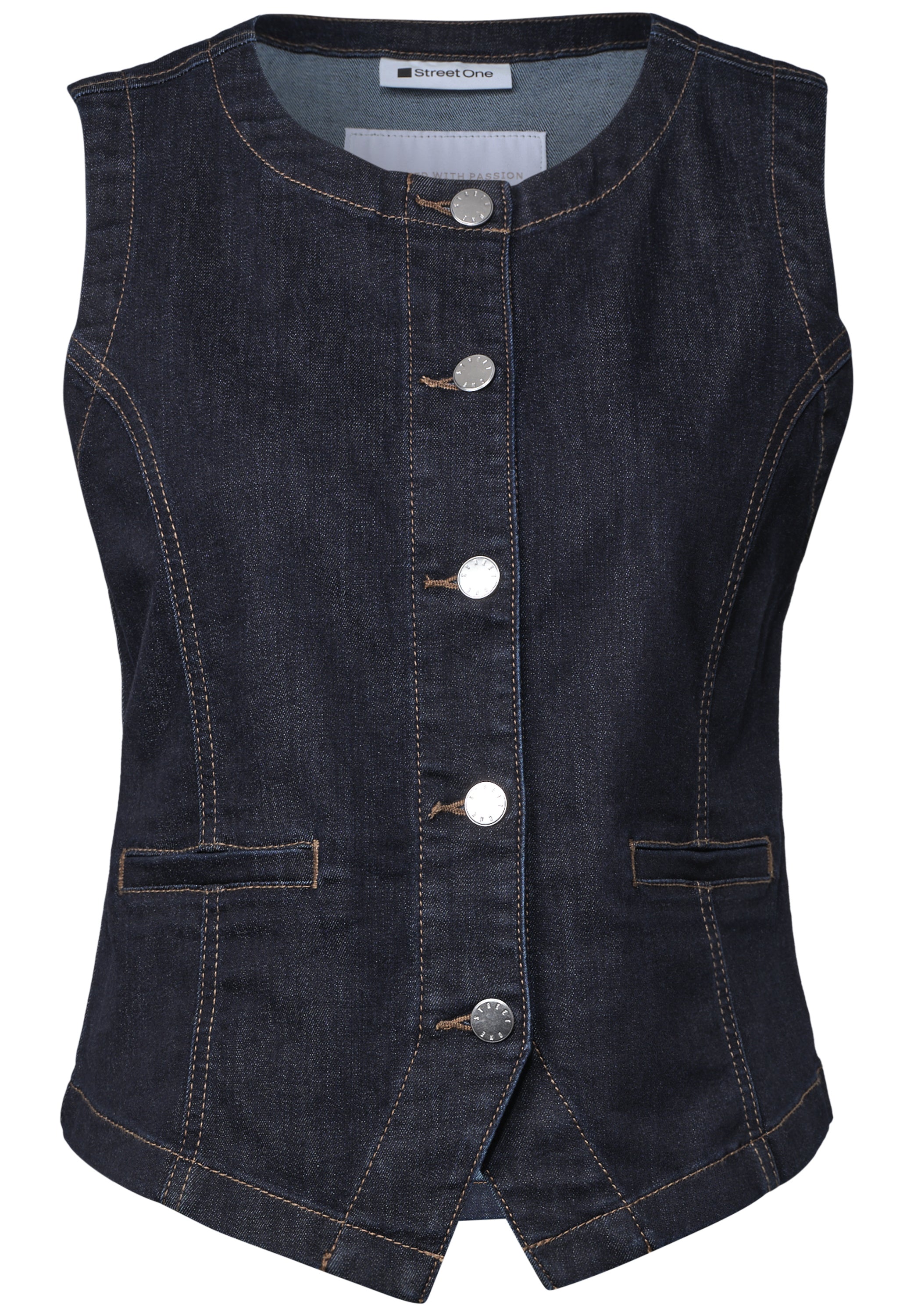 Denim Weste mit Rundhals und Knöpfen