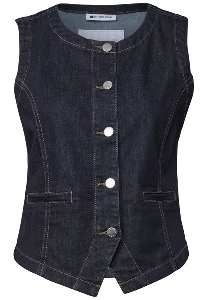 Denim Weste mit Rundhals und Knöpfen