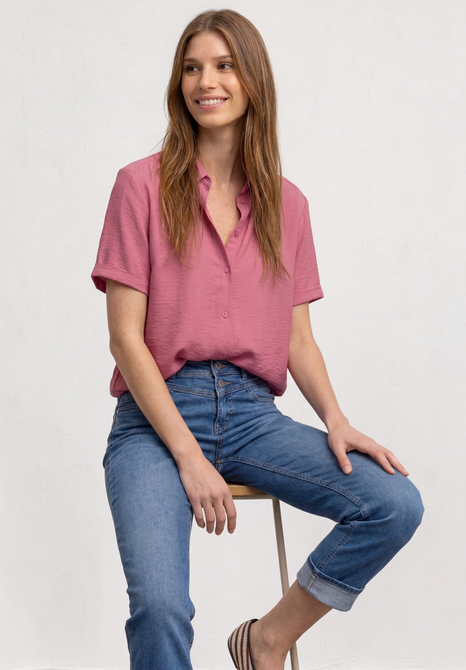 Kurzarm Hemdbluse in Unifarbe