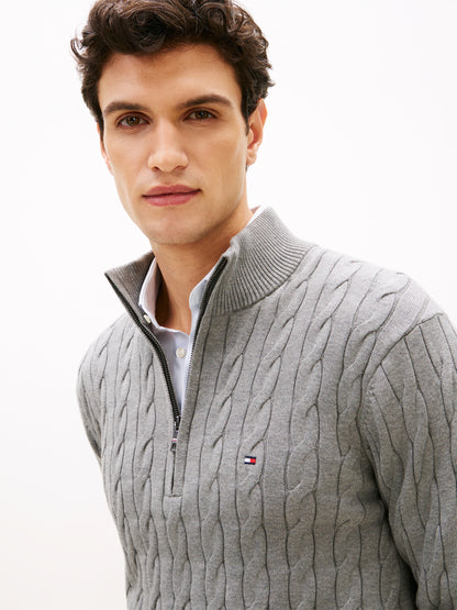 CLASSIC COTTON CABLE ZIP MOCK